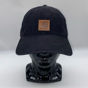 Carhartt Black Canvas Adult Baseball Hat Cap Strap back w/ Leather Logo